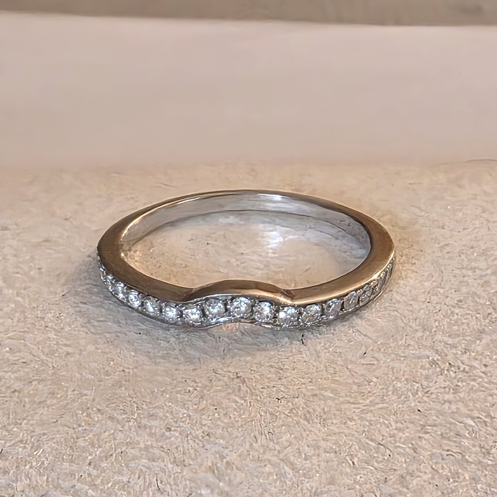 Contoured 14K White Gold Genuine Diamond Wedding Band - Size 6.5